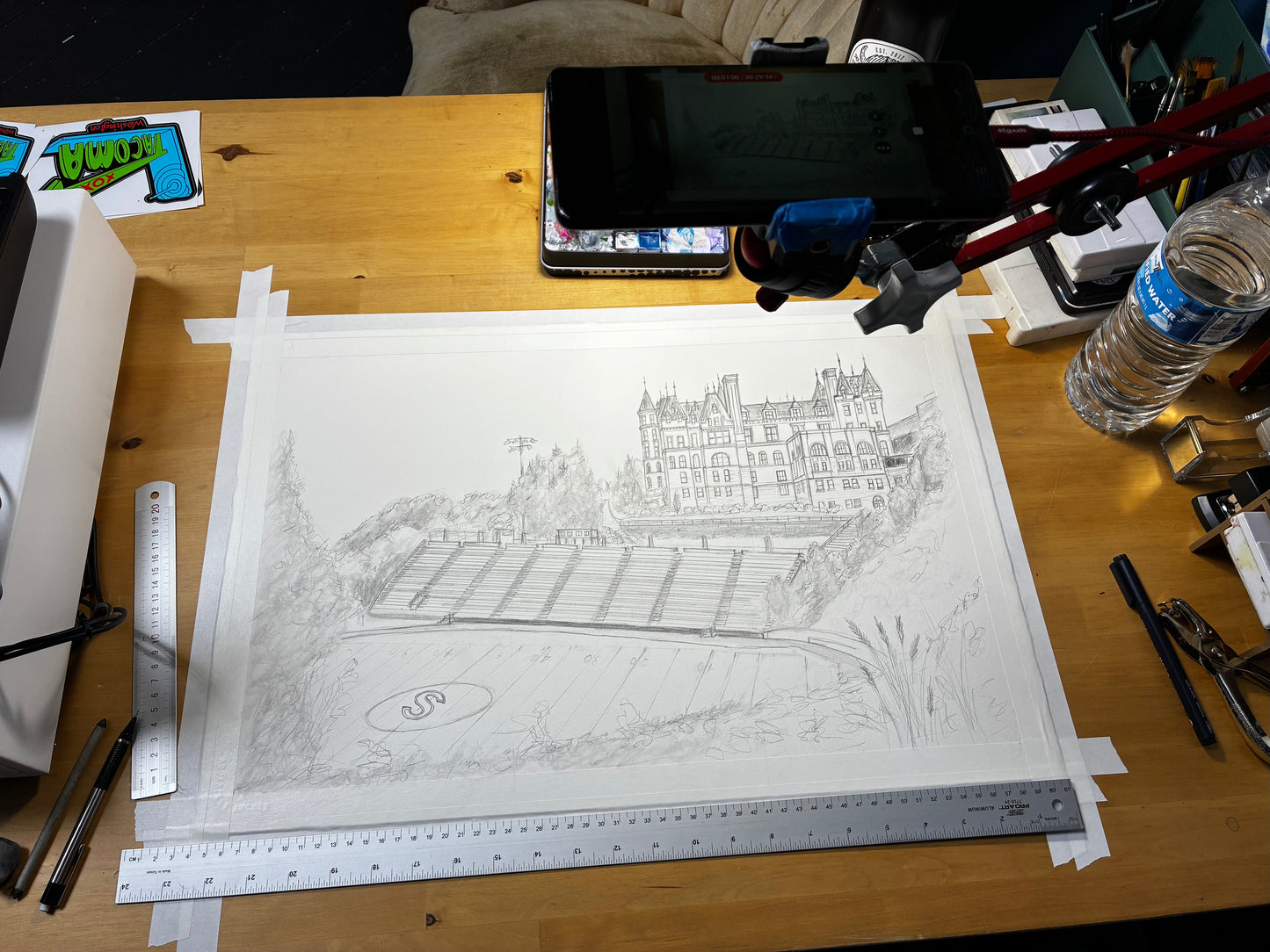 Stadium High in Watercolor