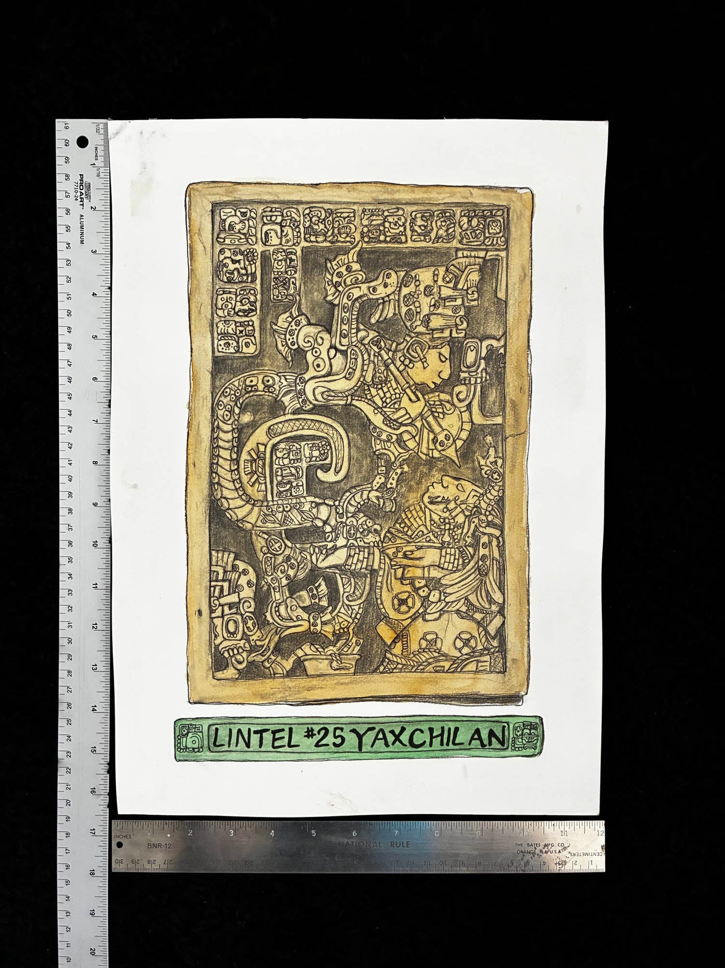 Ancient Mayan Lintel 25 Yaxchilan Watercolor Drawing – 11x15.25” - Urban Muse & Sultry Hues