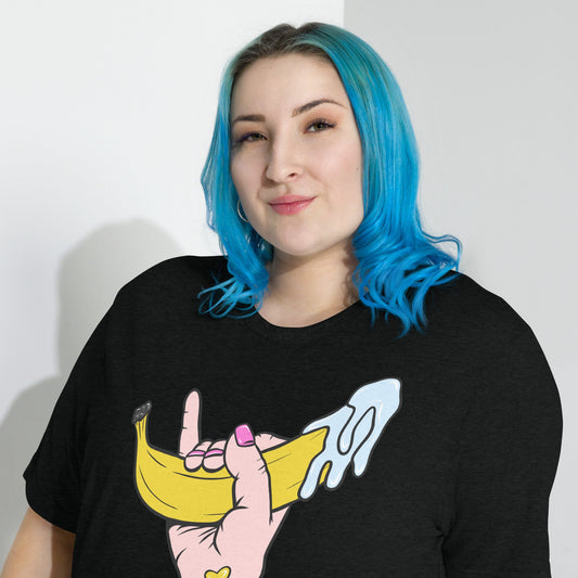 Banana Babe – Playful Hand & Banana Erotic Pop Art Short sleeve t-shirt - Urban Muse & Sultry Hues