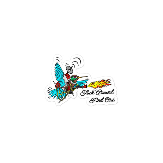 Battle Bird: Flamethrower Hummingbird Bubble-free stickers - Urban Muse & Sultry Hues