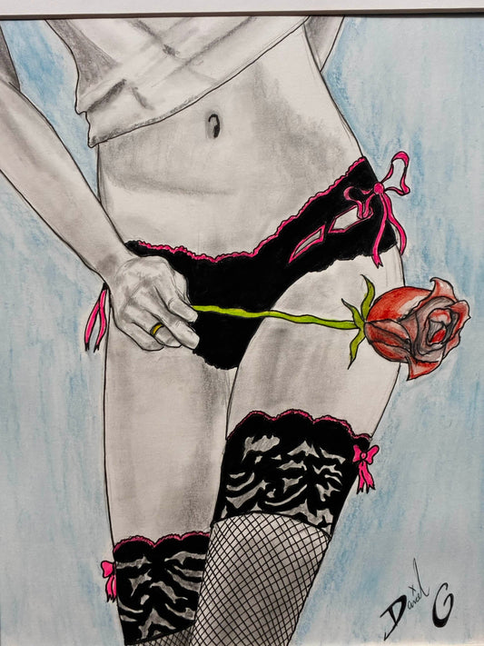 Black Lace & Red Rose – Sensual Mixed Media Drawing – 8x10” - Urban Muse & Sultry Hues