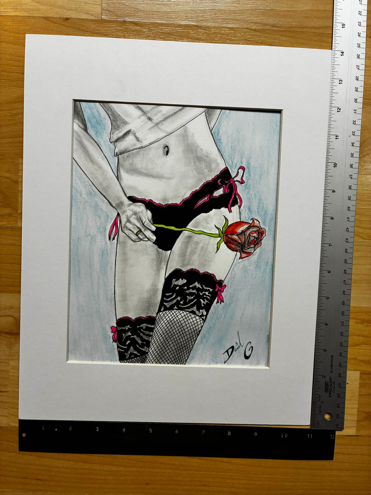 Black Lace & Red Rose – Sensual Mixed Media Drawing – 8x10” - Urban Muse & Sultry Hues