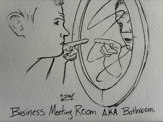 Business Meeting Room A.K.A. Bathroom – Entrepreneur Pen Drawing - Urban Muse & Sultry Hues