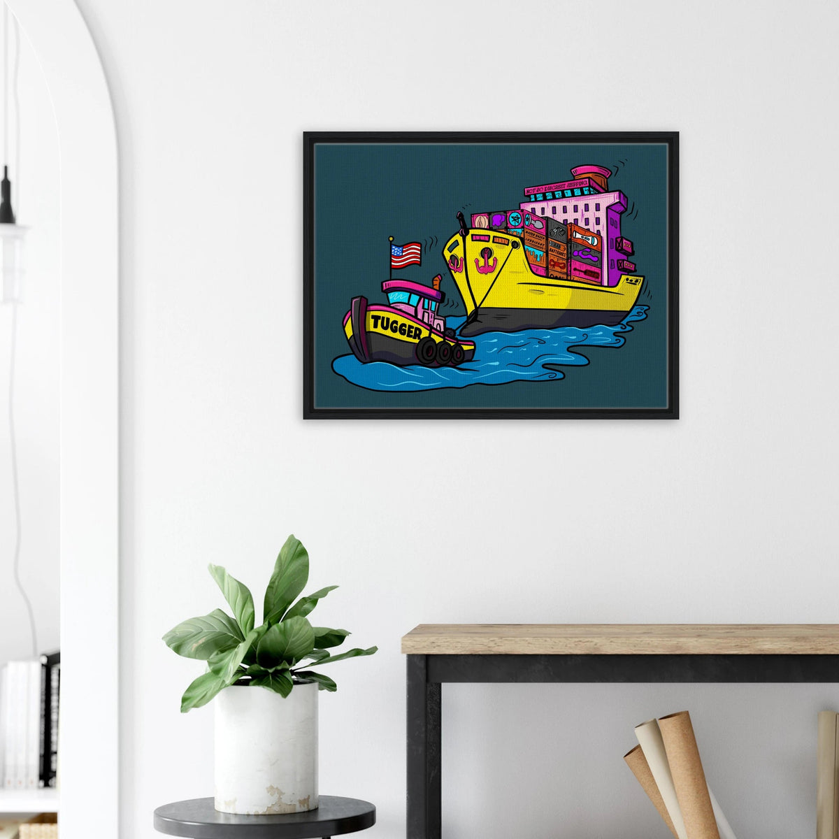 Cheeky Tugger Erotic Nautical Adventure Framed Canvas - Urban Muse & Sultry Hues