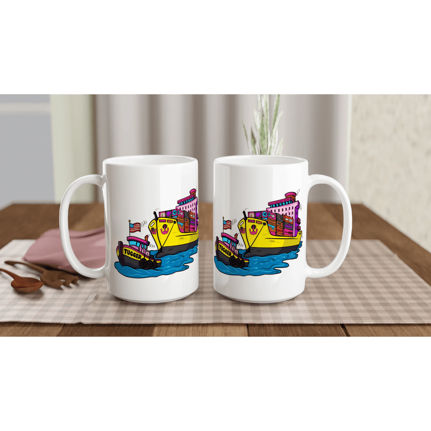 Cheeky Tugger Erotic Nautical Adventure White 15oz Ceramic Mug - Urban Muse & Sultry Hues
