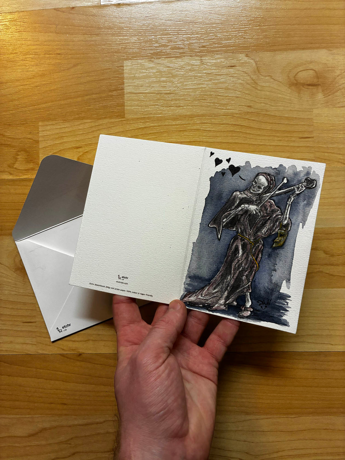 Death as Strangler Skeleton Violin Watercolor Card – 4x6" - Urban Muse & Sultry Hues