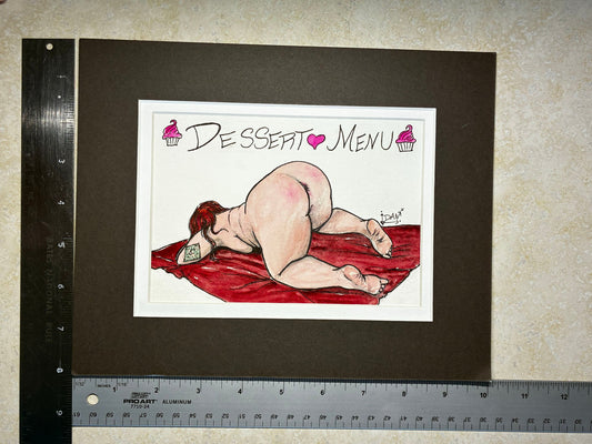 Dessert Menu: Playful Watercolor Nude with Red Hair & Cupcakes (5x7) - Urban Muse & Sultry Hues