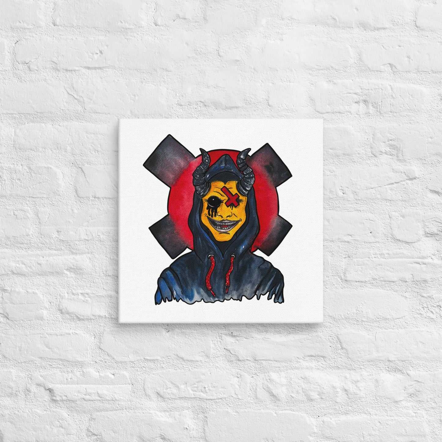 Grinning One-Eyed Demon – Dark Surreal Watercolor Art Canvas - Urban Muse & Sultry Hues