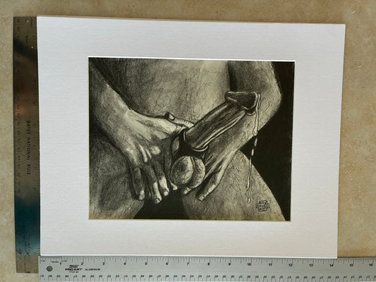 Intimate Grip: Graphite Pencil Drawing of Male Pleasure (8x10) - Urban Muse & Sultry Hues