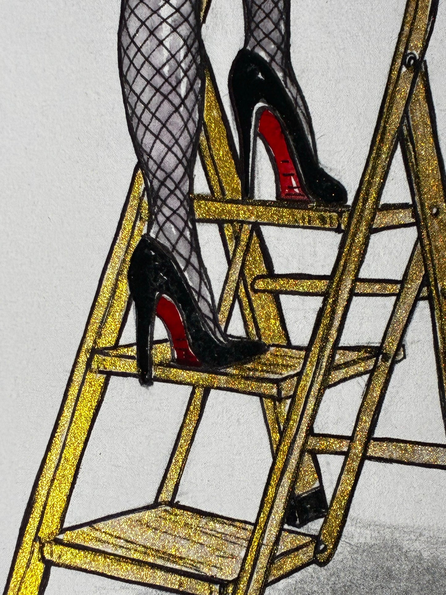 Ladder Legs: Sassy Fishnets & Red Bottoms Watercolor (5x7) - Urban Muse & Sultry Hues