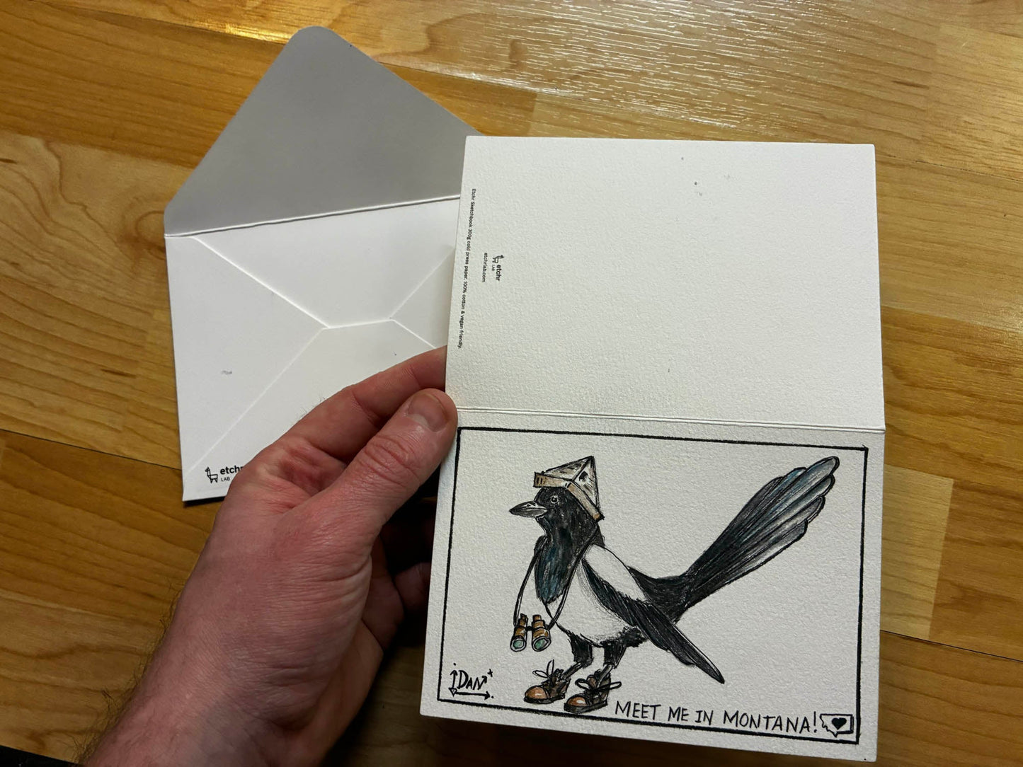 Meet Me In Montana Magpie Birder Watercolor Card – 4x6" - Urban Muse & Sultry Hues