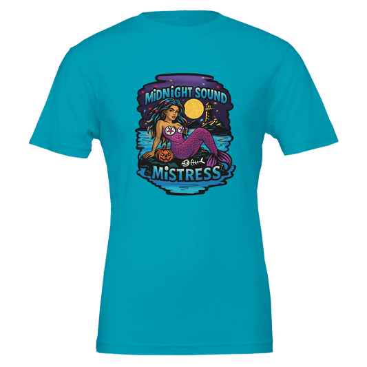 Midnight Sound Mistress Mermaid Tee – Spooky Siren & Lighthouse – Unisex Bella+Canvas 3001 - Urban Muse & Sultry Hues