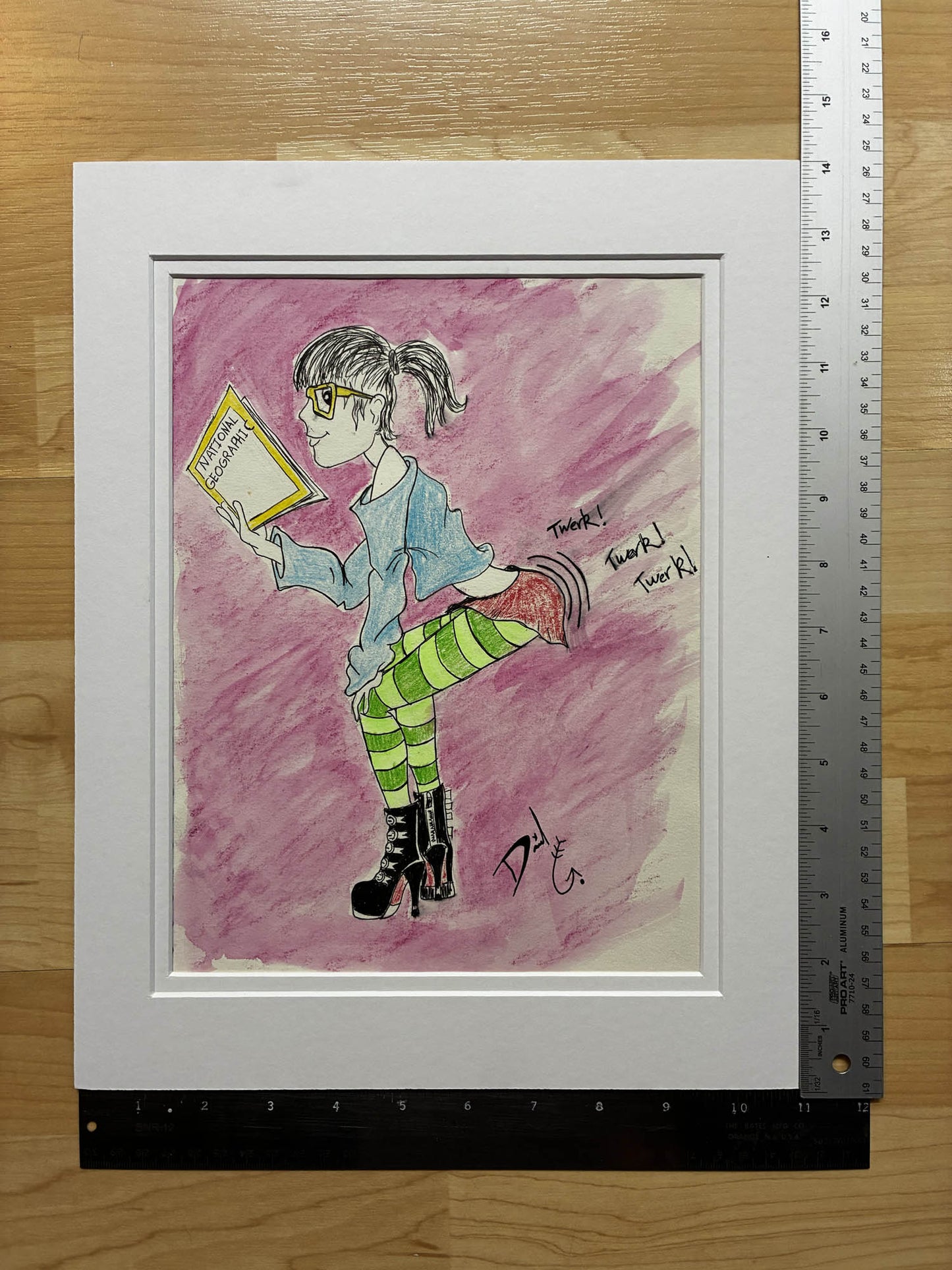 Nerdy Twerking Cutie – Playful Mixed Media Watercolor – 8.5x11” - Urban Muse & Sultry Hues