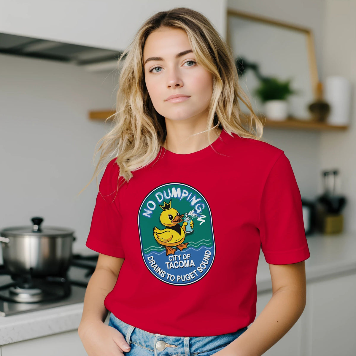 No Dumping Drains to Puget Sound T-Shirt - Tacoma City Storm Drain Awareness Design - Urban Muse & Sultry Hues