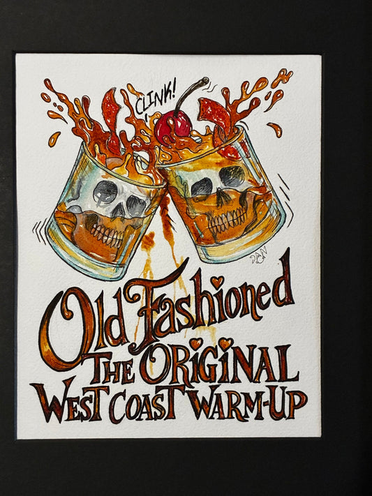 Old Fashioned Skull Cocktails – West Coast Warm - Up Watercolor Art - Urban Muse & Sultry Hues