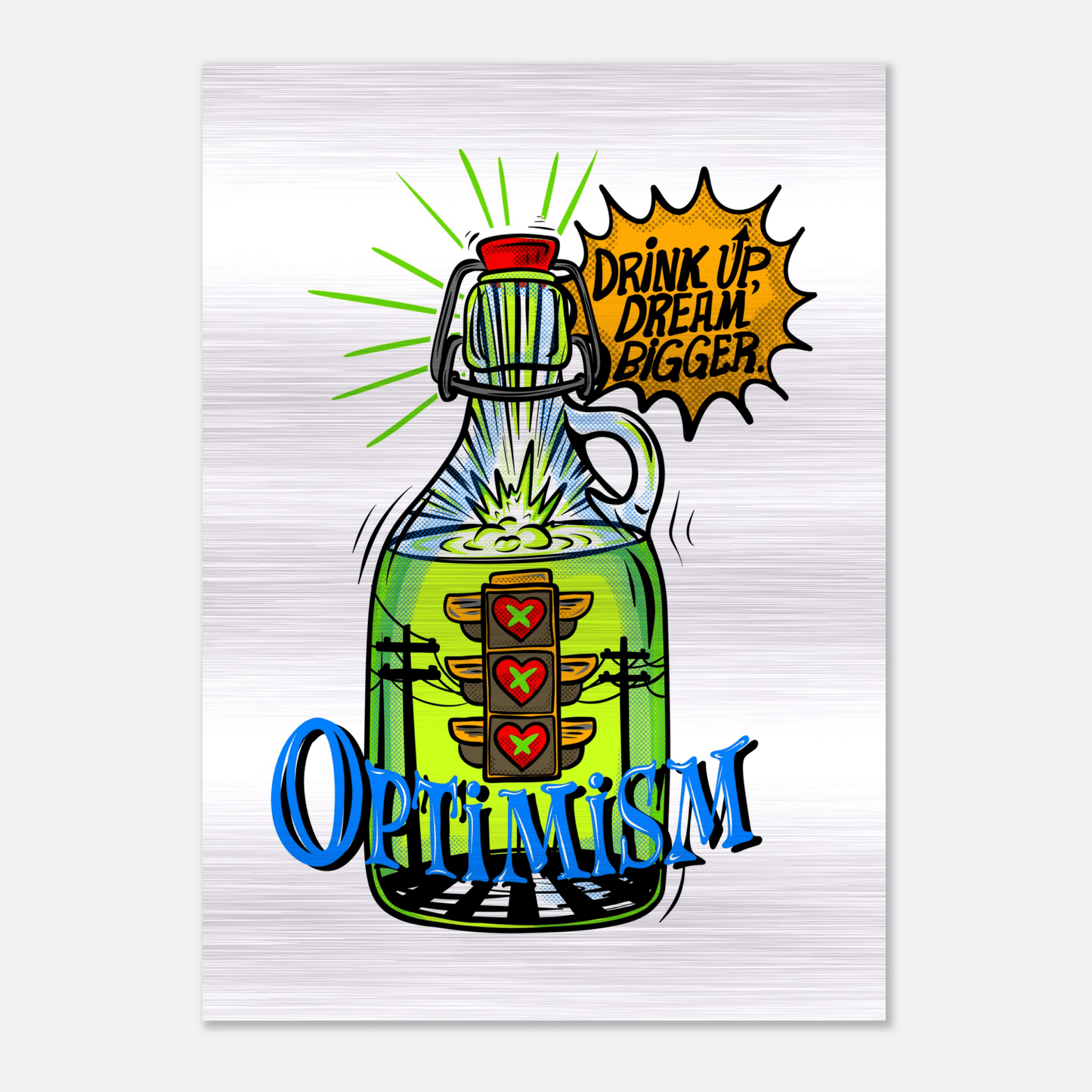 Optimism Energy - Drink Up, Dream Bigger Pop Art Bottle Wall Art - Urban Muse & Sultry Hues
