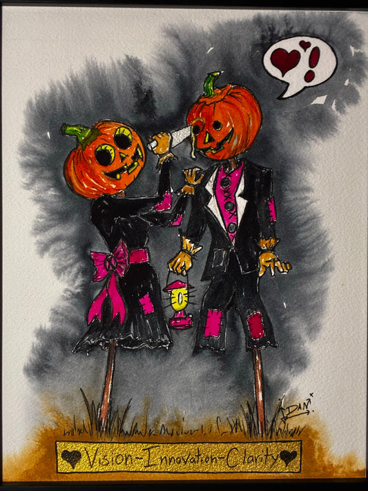 Pumpkin Couple “Vision Innovation Clarity” – Romantic Halloween Watercolor - Urban Muse & Sultry Hues