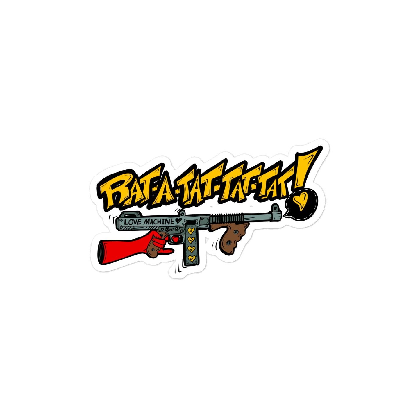 Rat - a - Tat - Tat Pop Art Love Machine Tommy Gun Die - cut stickers - Urban Muse & Sultry Hues
