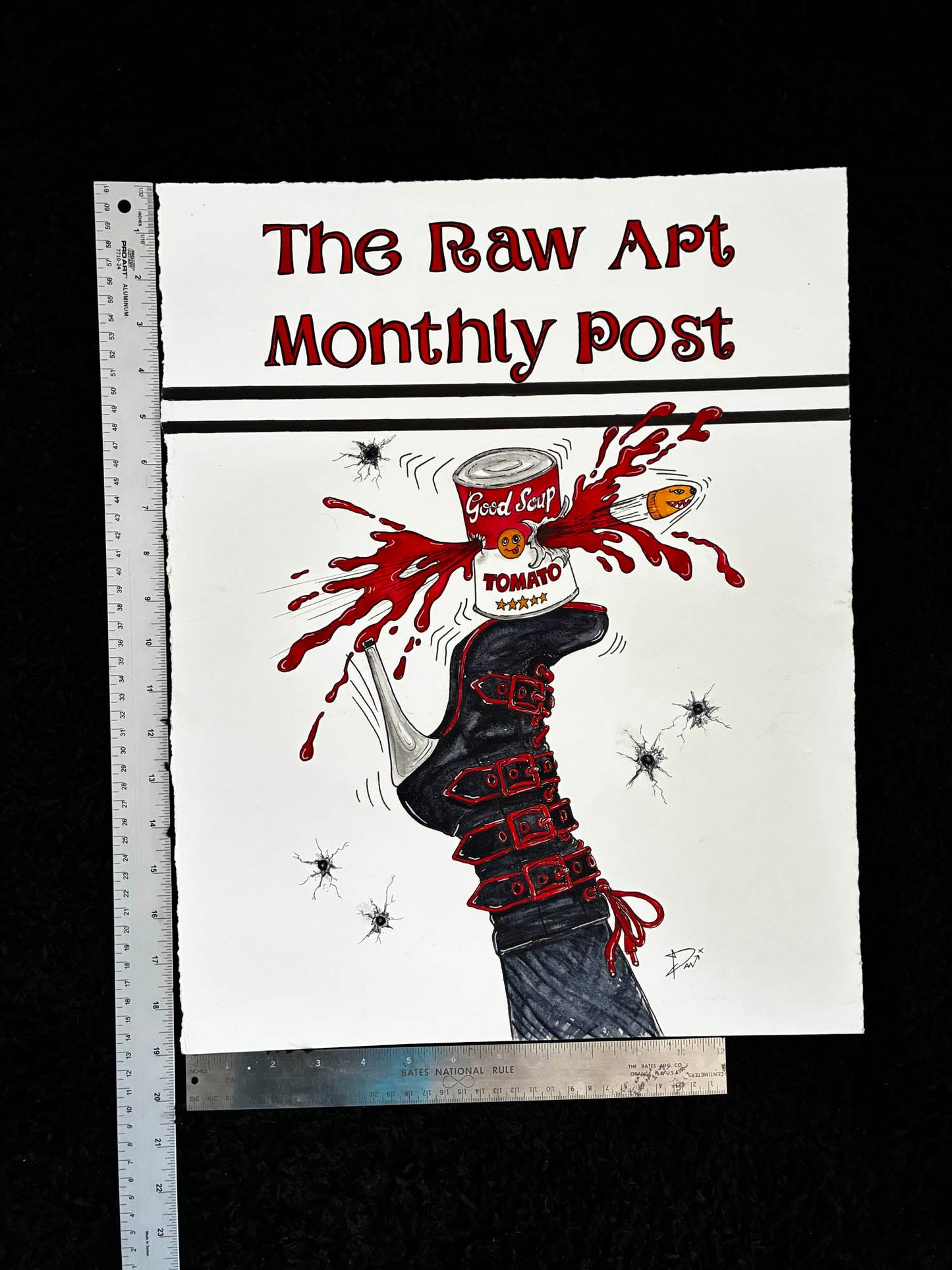Raw Art Monthly Post Cover: Fetish Boot Kicks Warhol Soup Can – 15x19” - Urban Muse & Sultry Hues