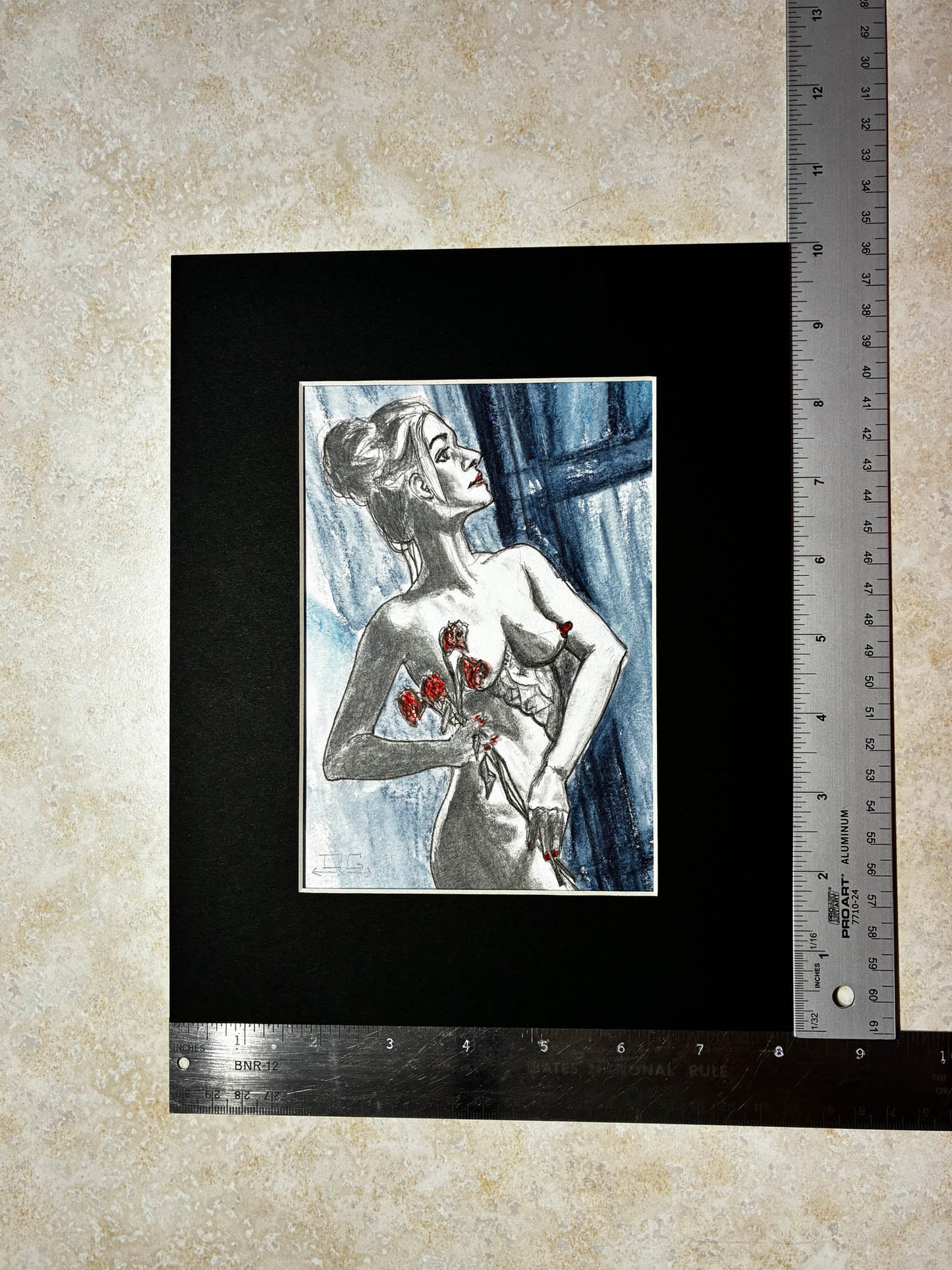 Roses & Moonlight – Elegant Nude with Flowers Watercolor – 5x7” - Urban Muse & Sultry Hues