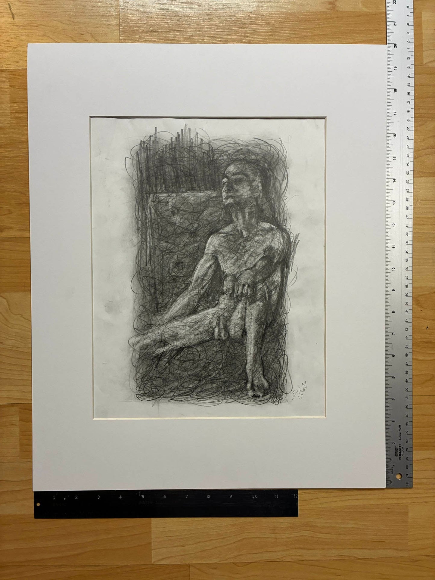 Seated Male Nude – Elegant Pencil Drawing from Life Session – 11x14” - Urban Muse & Sultry Hues