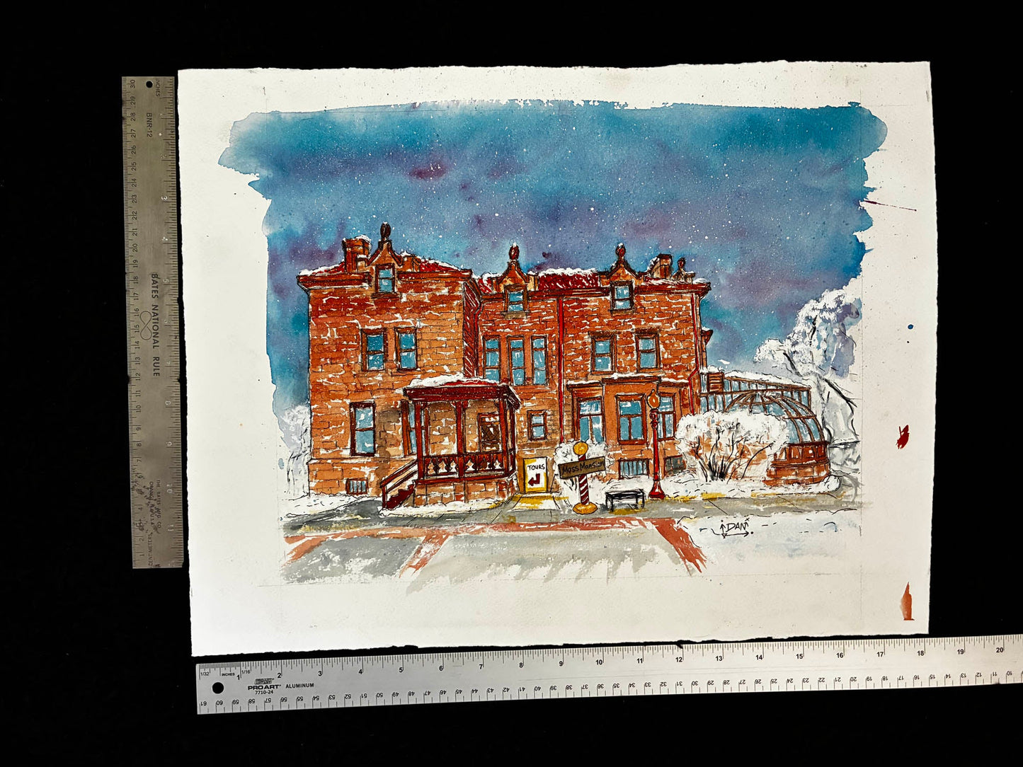 Snowy Winter at Historic Moss Mansion, Billings Montana Watercolor – 11x14” - Urban Muse & Sultry Hues
