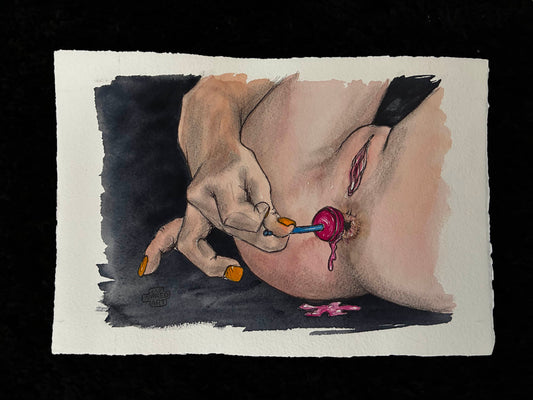 Lollipop and Butt Stuff Erotic Watercolor – 6x8