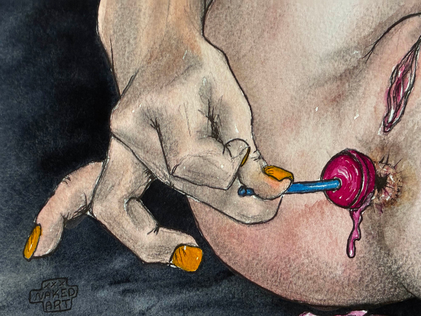 Lollipop and Butt Stuff Erotic Watercolor – 6x8