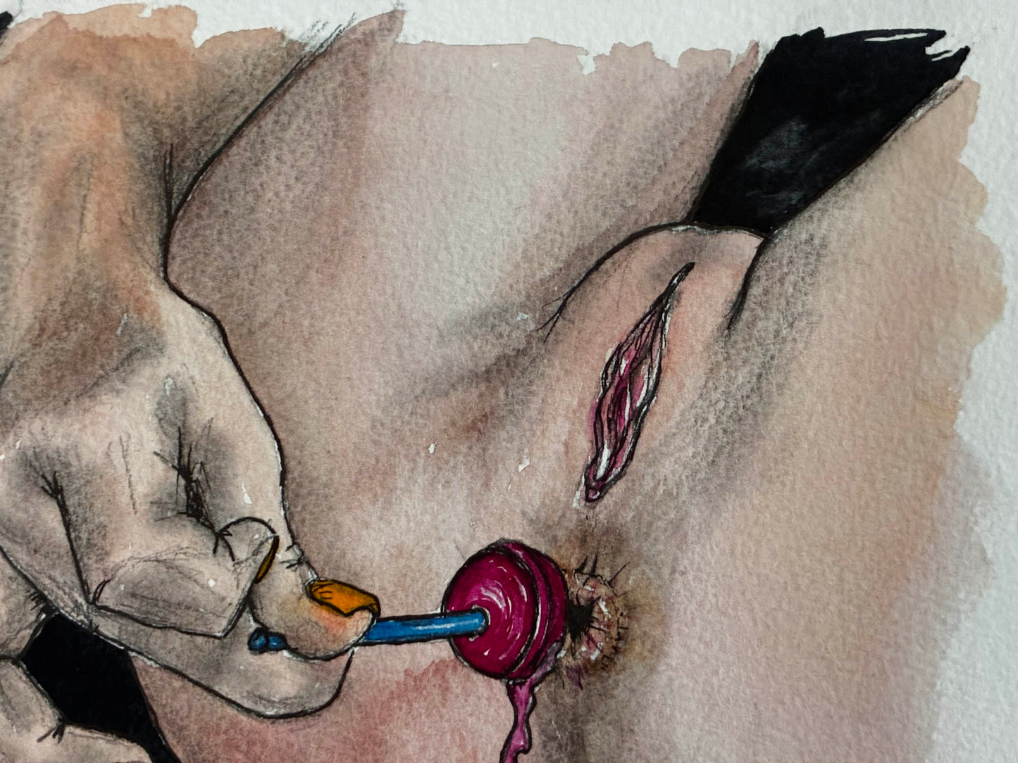 Lollipop and Butt Stuff Erotic Watercolor – 6x8