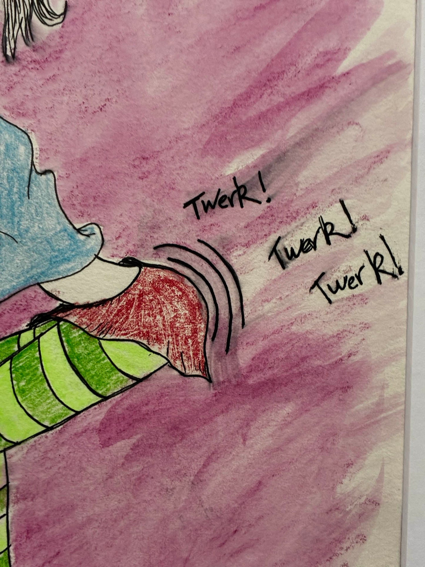 Cartoon character twerking with text 'Twerk! Twerk! Twerk!' on a purple background