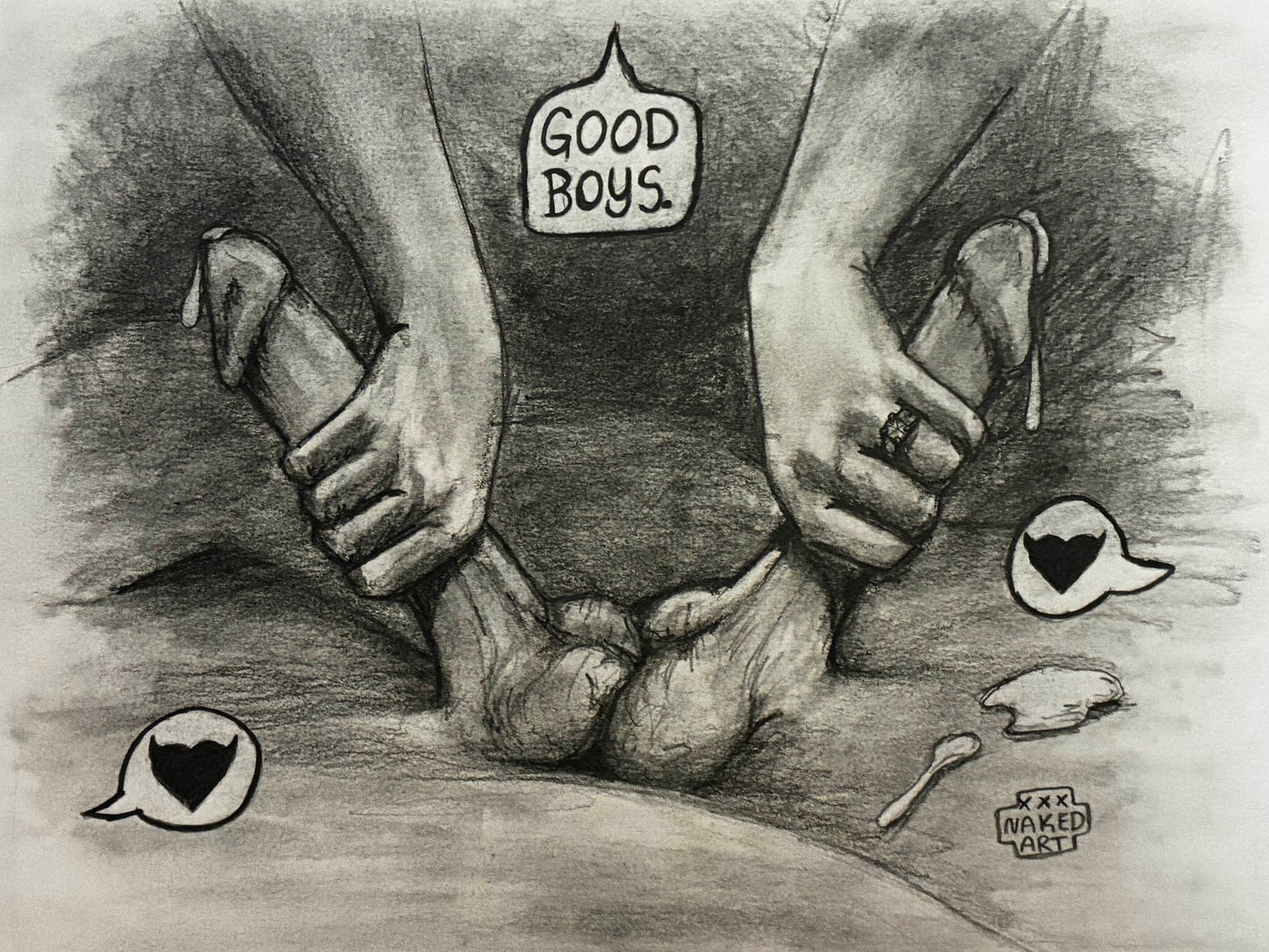 Sensual Male Duo Pencil Drawing 8.5x11”