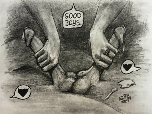 Sensual Male Duo Pencil Drawing 8.5x11”