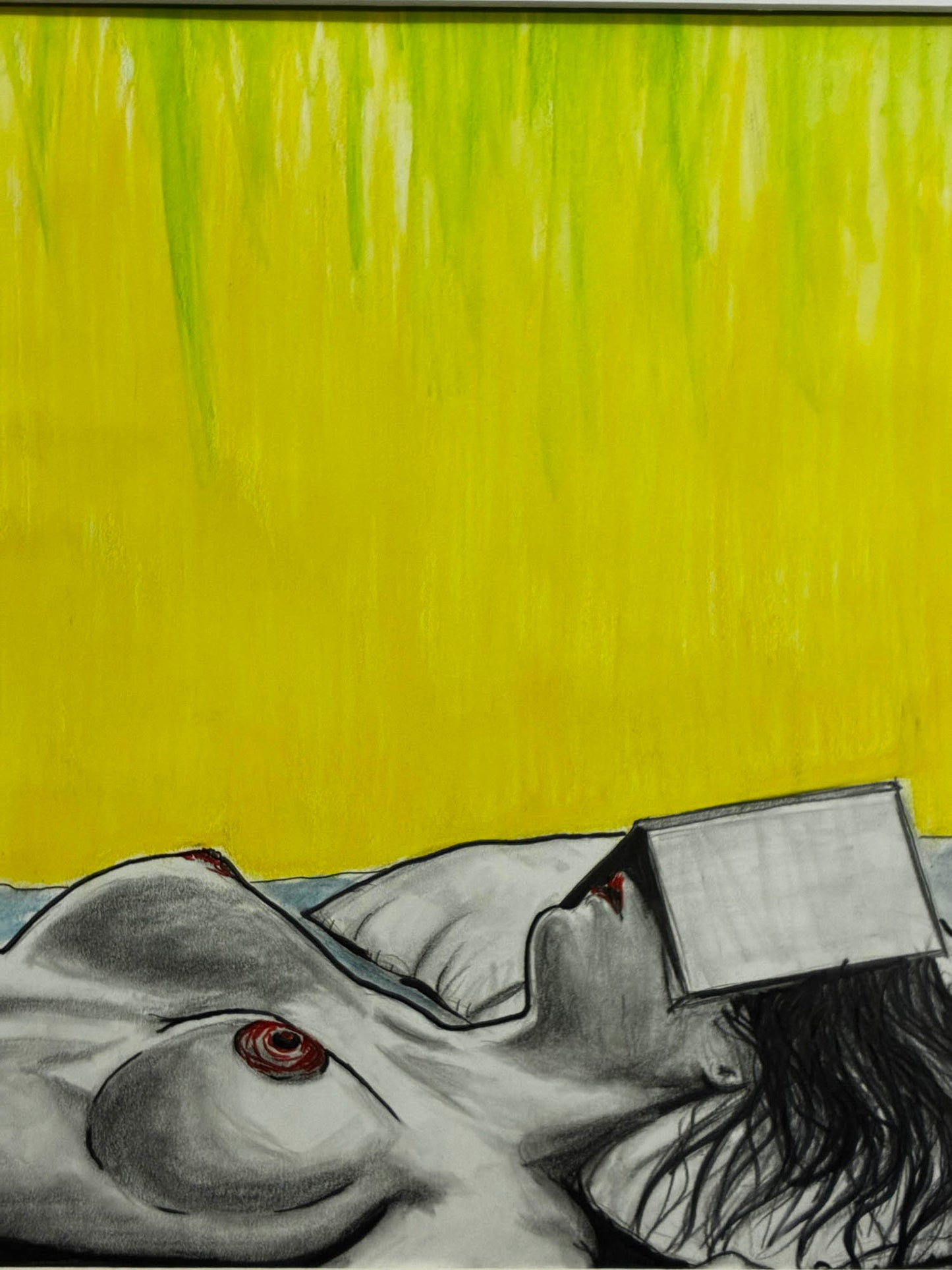 Artistic depiction of a person with a bright yellow background