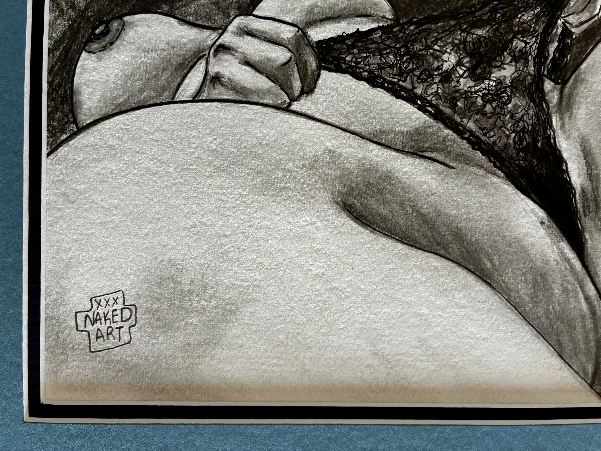Artistic depiction of a nude figure with a signature in the corner.