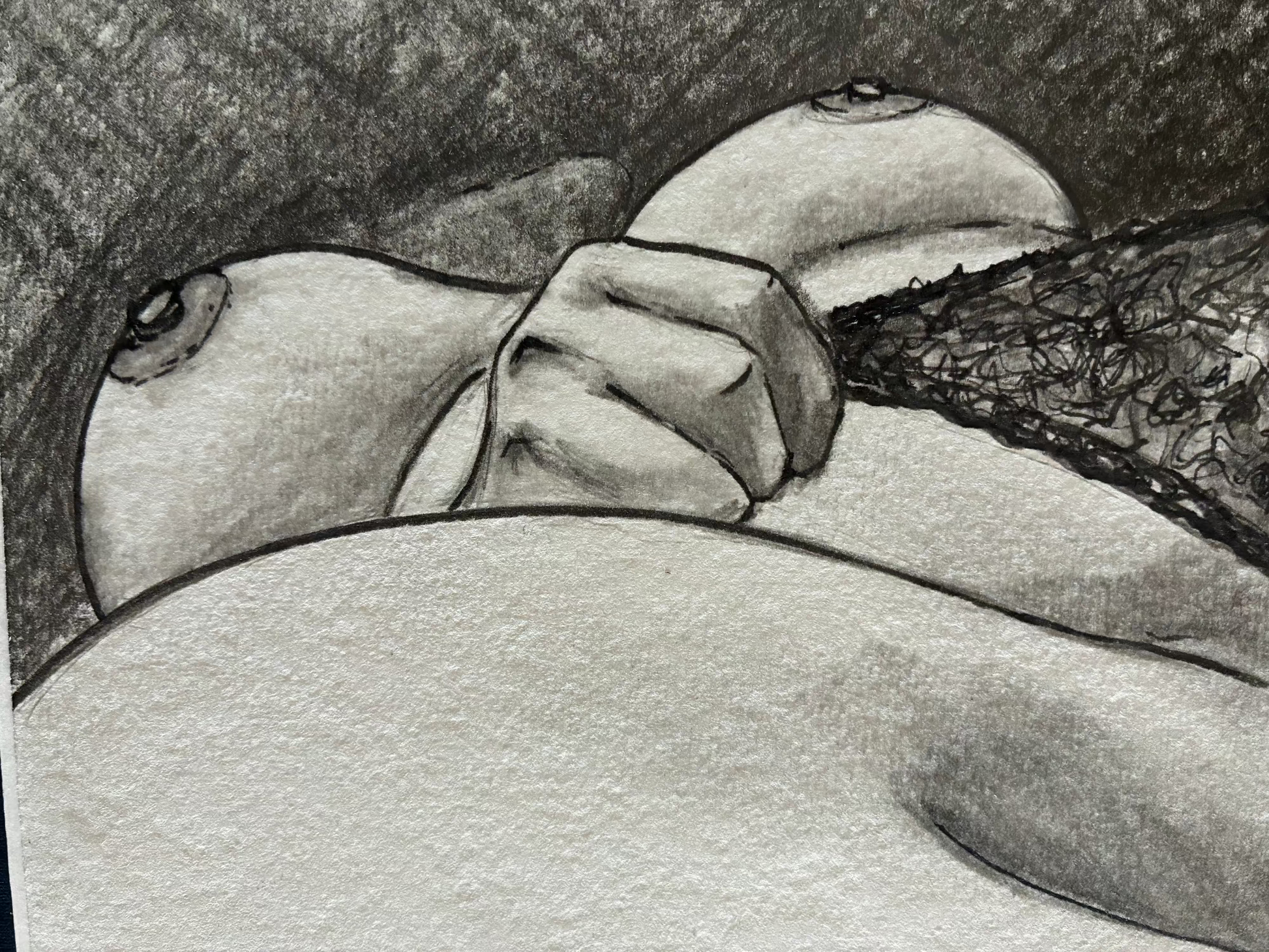 Detailed pencil drawing of a hand holding fabric with textured background