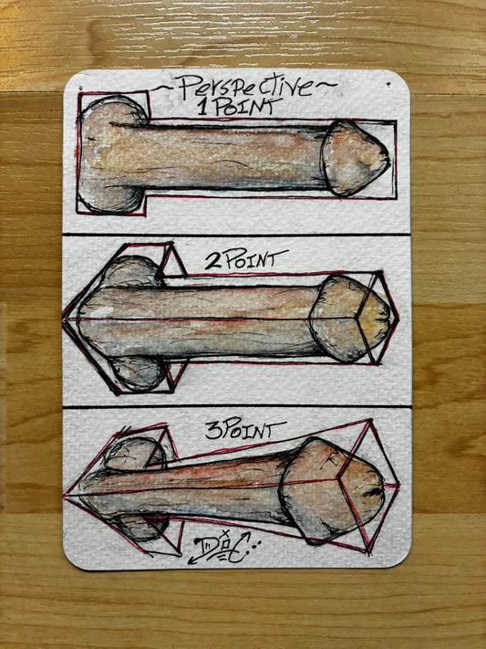 Card with drawings of a log from different perspectives on a wooden surface