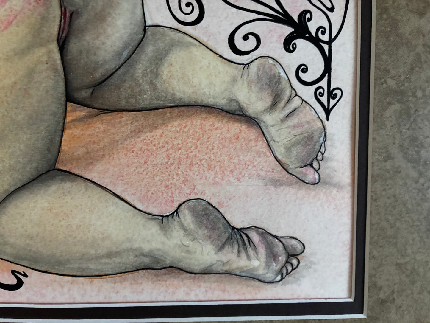 Illustration of feet with detailed toes and skin texture on a white background