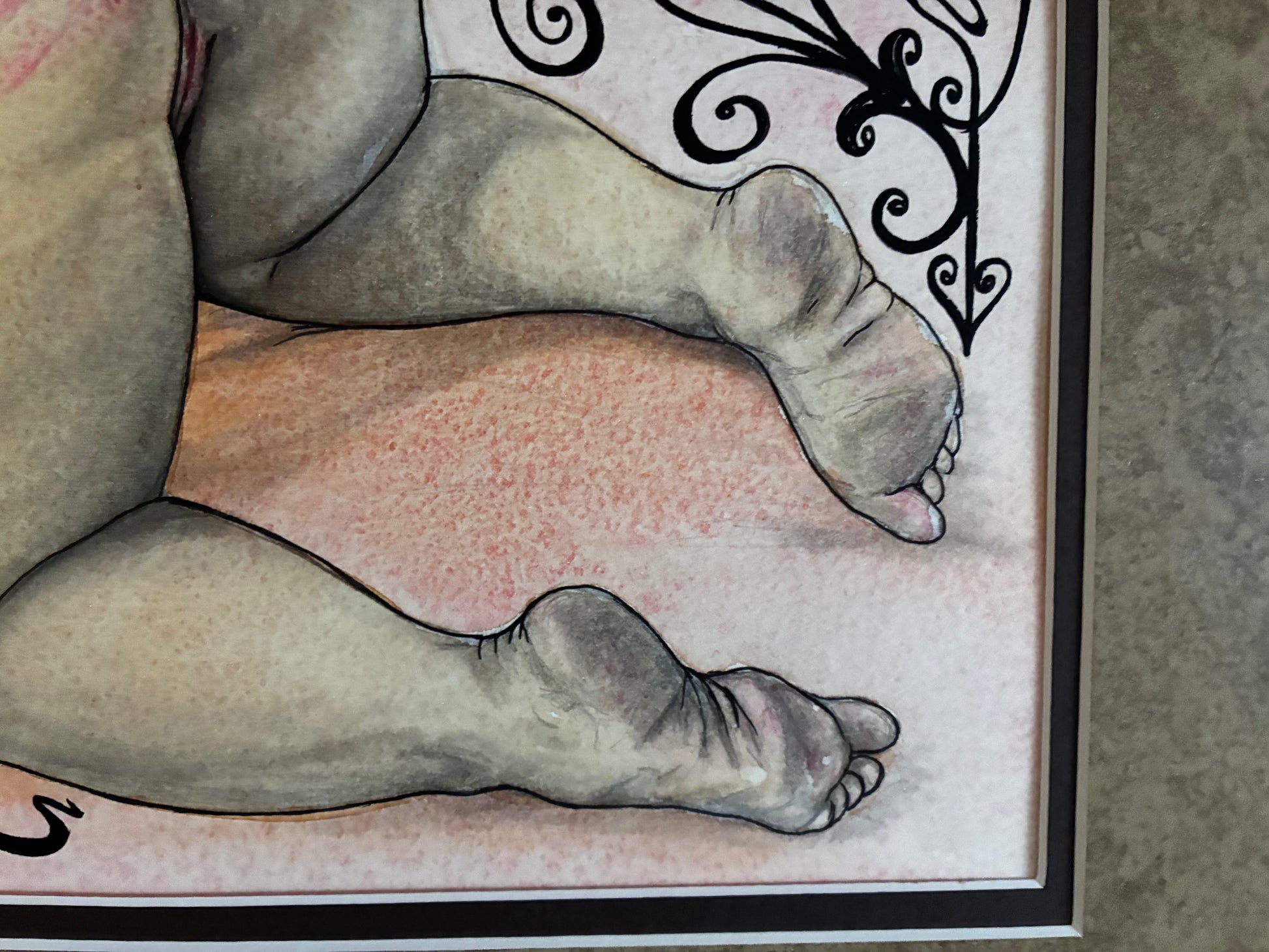 Illustration of feet with detailed toes and skin texture on a white background