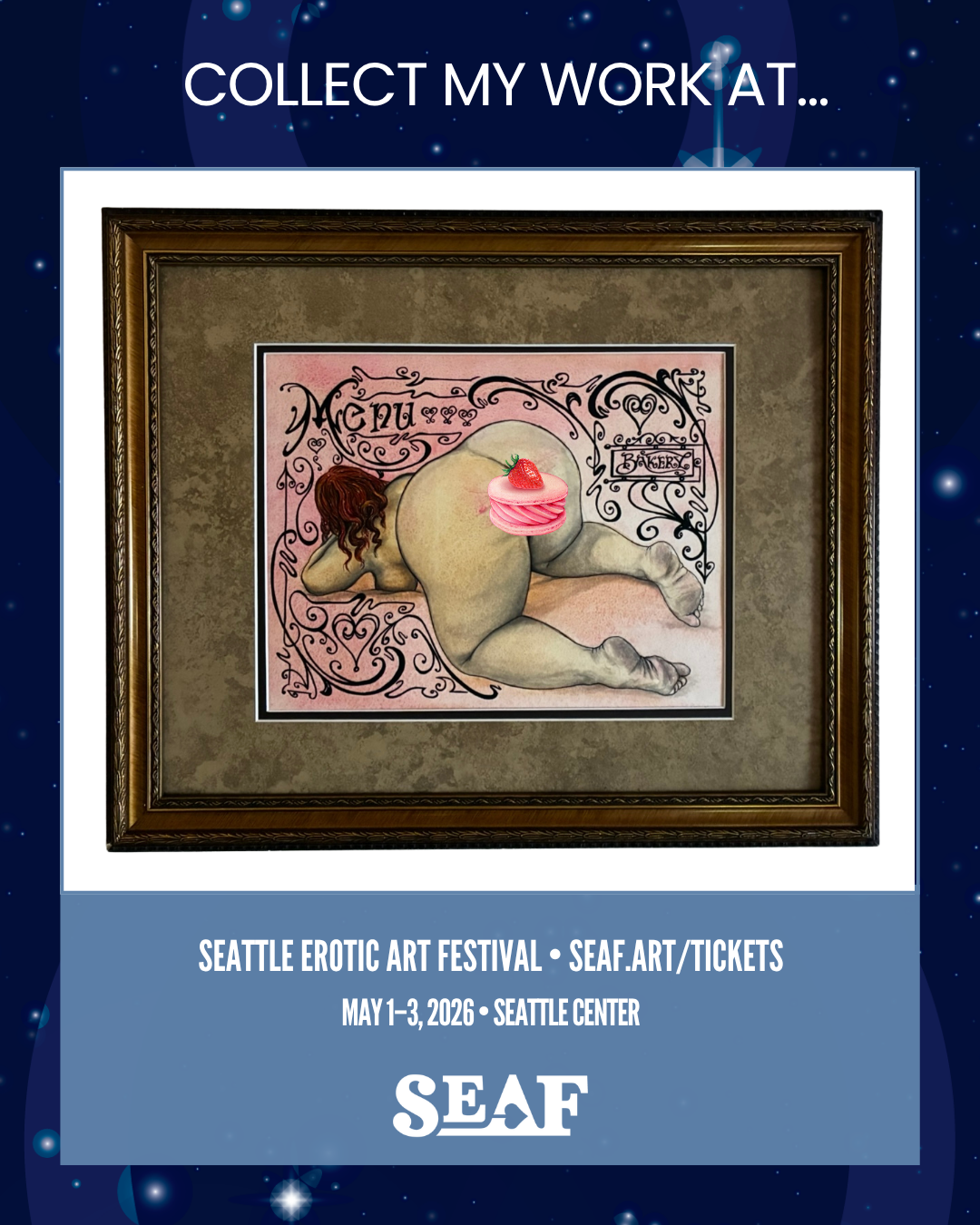 Sultry Dessert Menu Nude Watercolor – Erotic Festival Art – 11x14