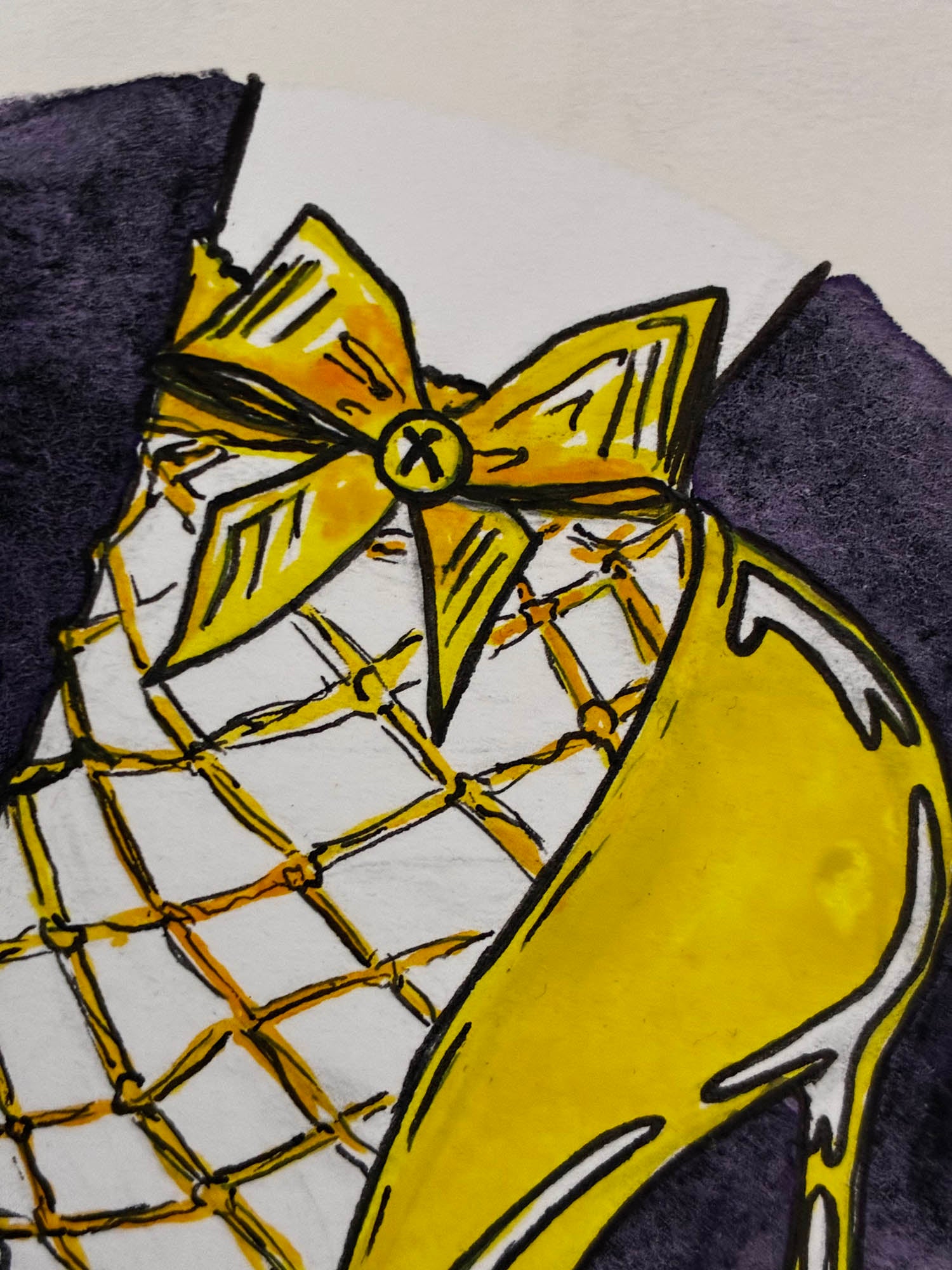 Yellow shoe with a bow on a white background
