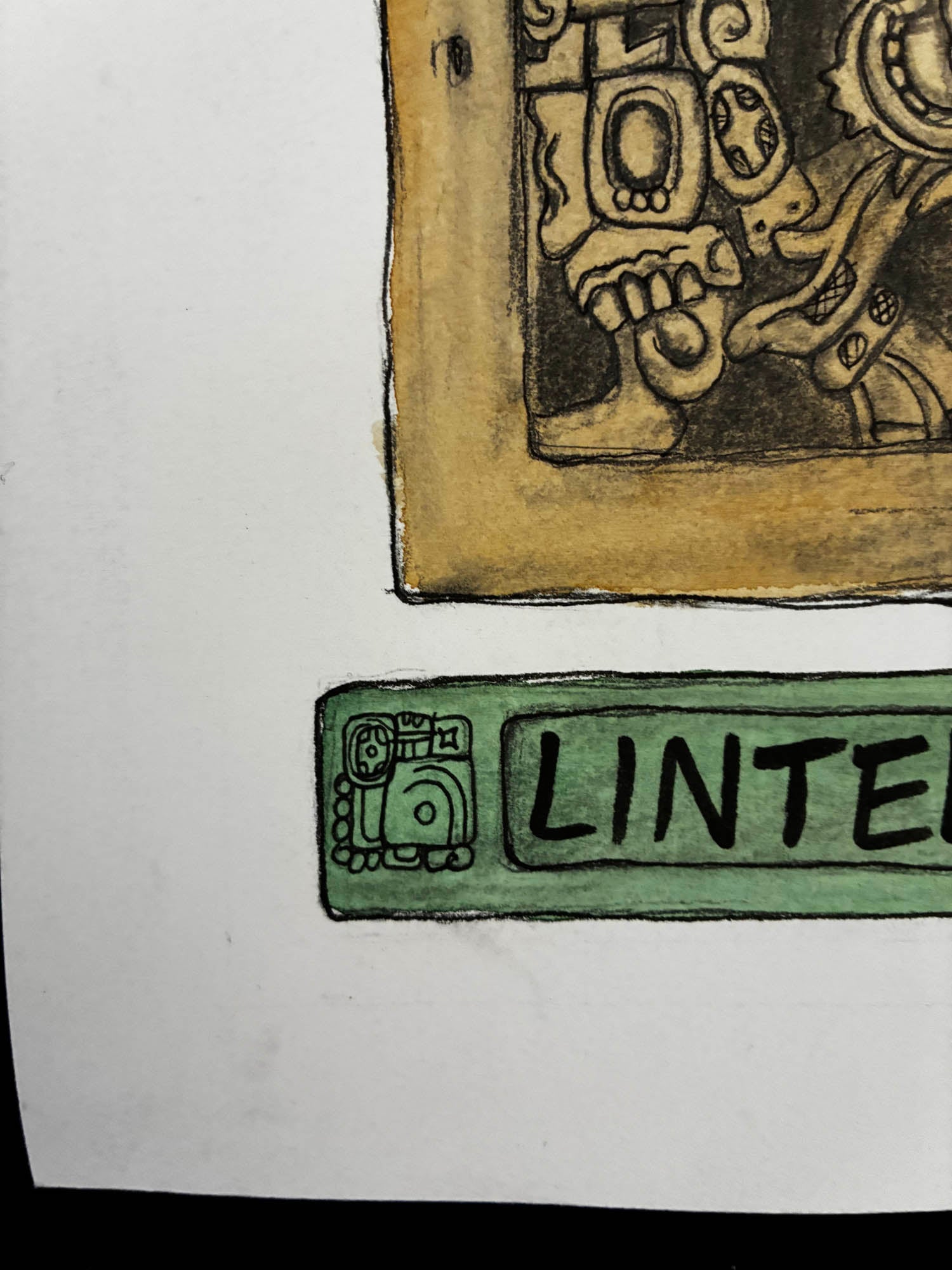 Ancient Mayan Lintel 25 Yaxchilan Watercolor Drawing – 11x15.25” - Urban Muse & Sultry Hues
