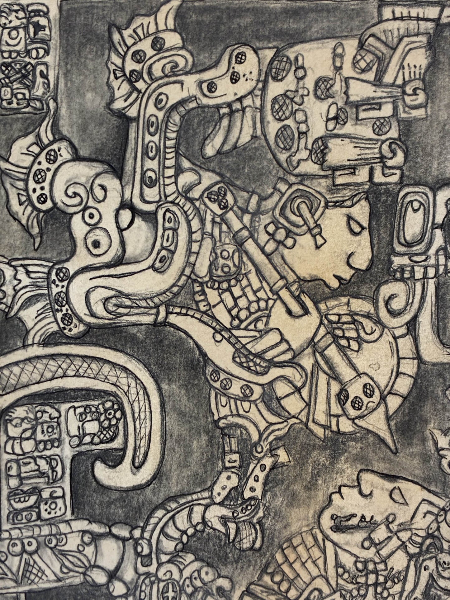 Ancient Mayan Lintel 25 Yaxchilan Watercolor Drawing – 11x15.25” - Urban Muse & Sultry Hues