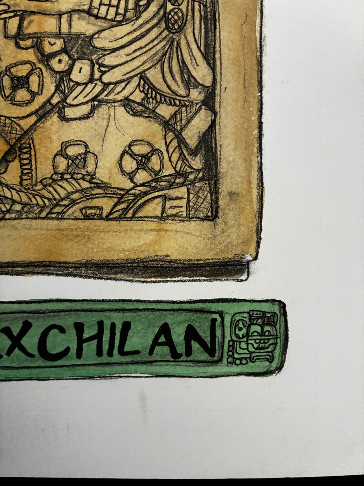 Ancient Mayan Lintel 25 Yaxchilan Watercolor Drawing – 11x15.25” - Urban Muse & Sultry Hues