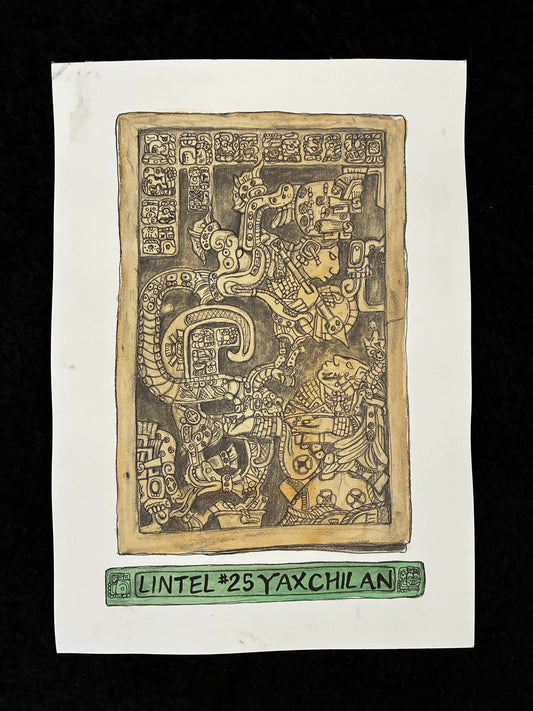 Ancient Mayan Lintel 25 Yaxchilan Watercolor Drawing – 11x15.25” - Urban Muse & Sultry Hues