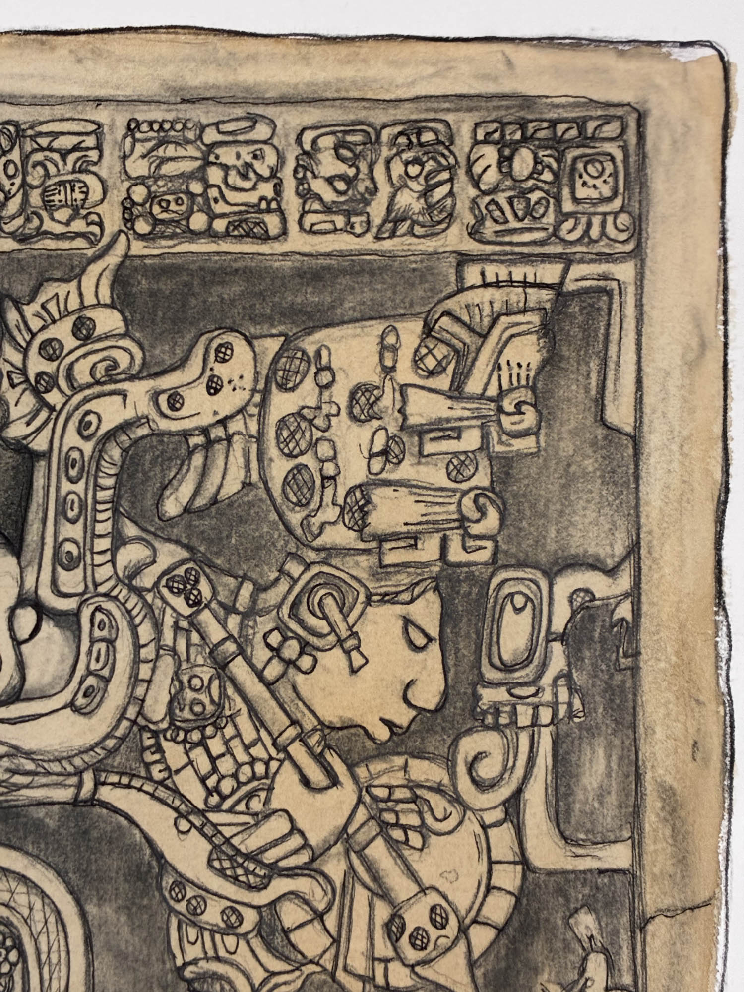 Ancient Mayan Lintel 25 Yaxchilan Watercolor Drawing – 11x15.25” - Urban Muse & Sultry Hues