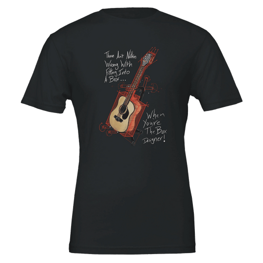 Artistic Guitar Blueprint T-Shirt - "Box Designer" Quote Tee - Urban Muse & Sultry Hues