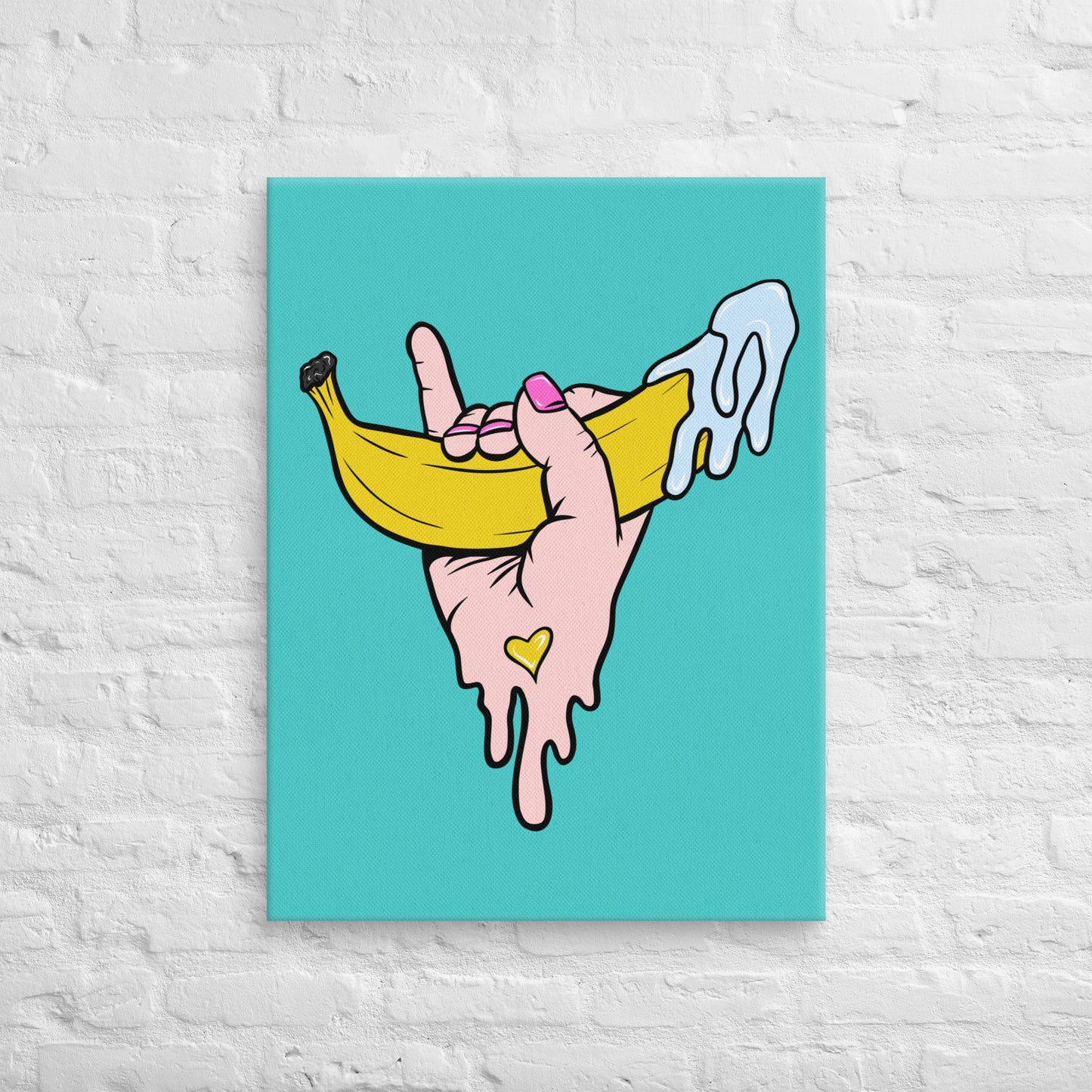 Banana Babe – Playful Hand & Banana Erotic Pop Art Canvas - Urban Muse & Sultry Hues