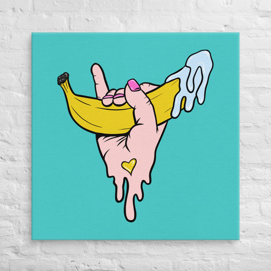 Banana Babe – Playful Hand & Banana Erotic Pop Art Canvas - Urban Muse & Sultry Hues