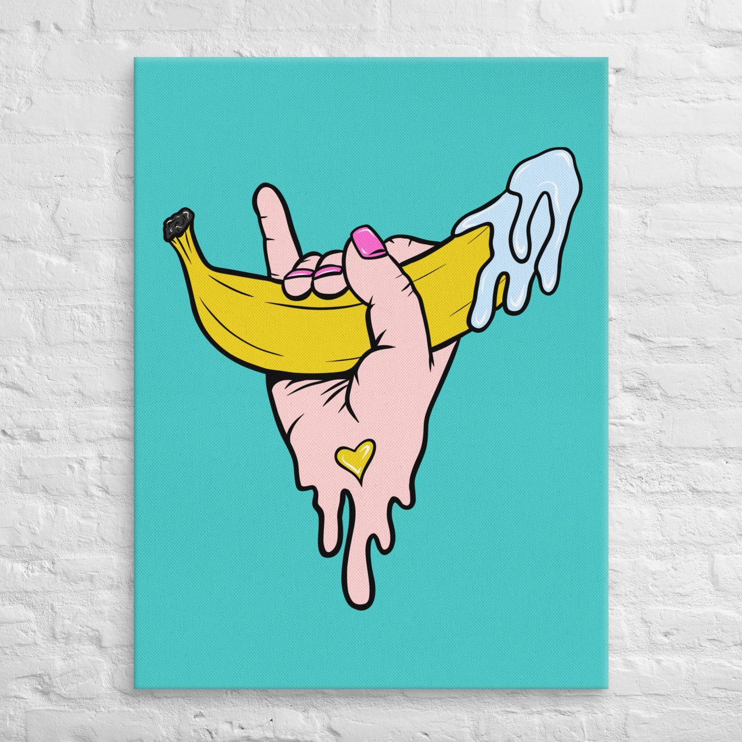 Banana Babe – Playful Hand & Banana Erotic Pop Art Canvas - Urban Muse & Sultry Hues