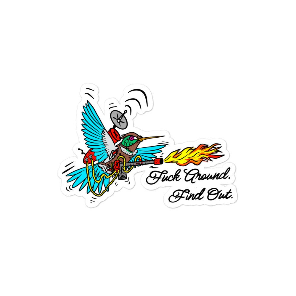 Battle Bird: Flamethrower Hummingbird Bubble-free stickers - Urban Muse & Sultry Hues